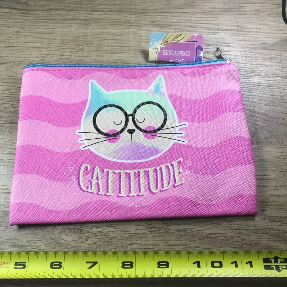Chic Pink Catitude Cat Makeup Bag Pouch